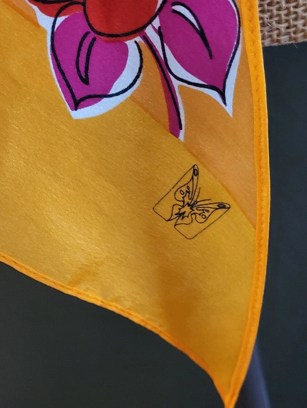 Oscar De La Renta For Accessory Street Rectangular Silk Scarf Orange/Pink